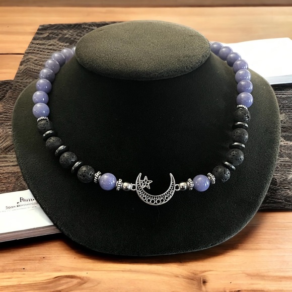 Handmade natural gemstones beads moon star boho adjustable choker necklace - Picture 5 of 9
